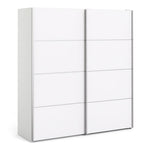 Verona Sliding Wardrobe 180cm in White with White Doors with 2 Shelves 