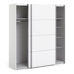 Verona Sliding Wardrobe 180cm in White with White Doors with 5 Shelves 