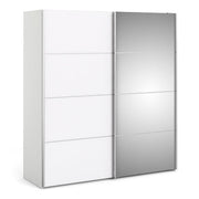 Verona Sliding Wardrobe 180cm in White with White and Mirror Doors with 2 Shelves 