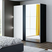 Wesley 200cm Sliding Door Wardrobe Black+Mirror 