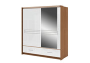 Amsterdam | 203cm Sliding Door Wardrobe | Walnut and White Gloss + Mirror