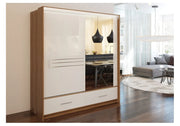 Amsterdam | 203cm Sliding Door Wardrobe | Walnut and White Gloss + Mirror