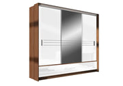 Amsterdam | 255cm Sliding Door Wardrobe | Walnut and White Gloss + Mirror