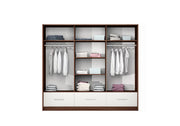 Amsterdam | 255cm Sliding Door Wardrobe | Walnut and White Gloss + Mirror