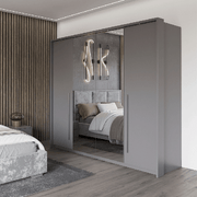 Ribble 256cm Bi-folding 4 Door Sliding Wardrobe Lava with Mirror 