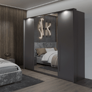 Ribble 256cm Bi-folding 4 Door Sliding Wardrobe Lava with Mirror 