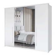 Ribble 256cm Bi-folding 4 Door Sliding Wardrobe White with Mirror 