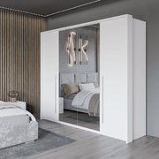 Ribble 256cm Bi-folding 4 Door Sliding Wardrobe White with Mirror 