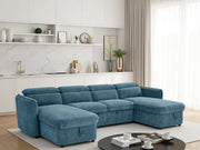 Capri U Shape Sofa Bed With Storage - Blue