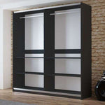 VIGO 200cm Sliding Door Wardrobe Black + Mirror 