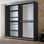 VIGO 200cm Sliding Door Wardrobe Black + Mirror 