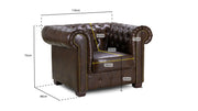 Old Bailey Chesterfield Sofa - Antique Brown Armchair - 110 CM 