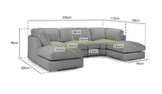 Jenga Sofa - Sofa Grey U Shape Corner - 330 x 200 x 200 cm 