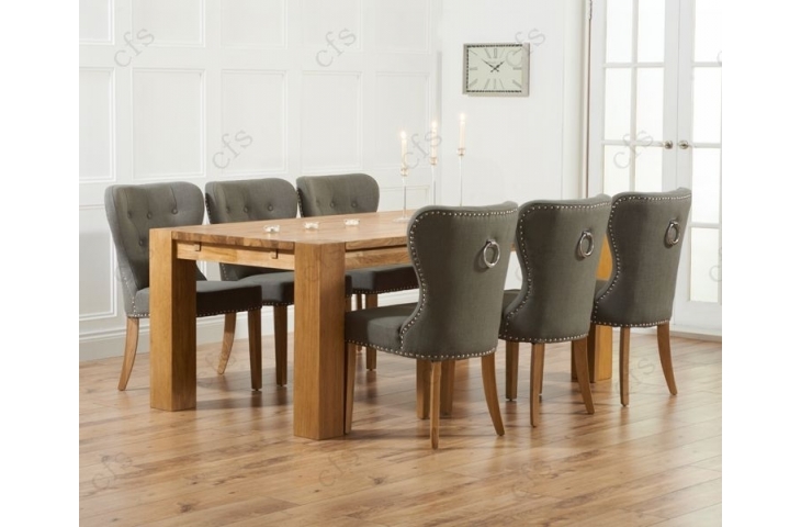 Madrid Oak Large Extending Dining Table, Dining Table With Grey Fabric Chairs
