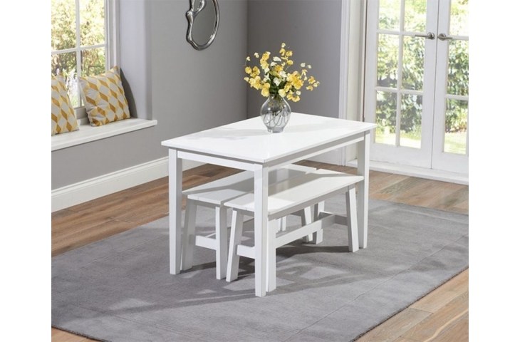 Chichester White Dining Table And 2 Benches, White Dining Tables With Benches