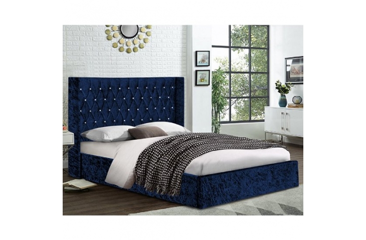 Eastlake Crushed Velvet King Size Bed, Navy Blue Headboard King Size Bed Frame