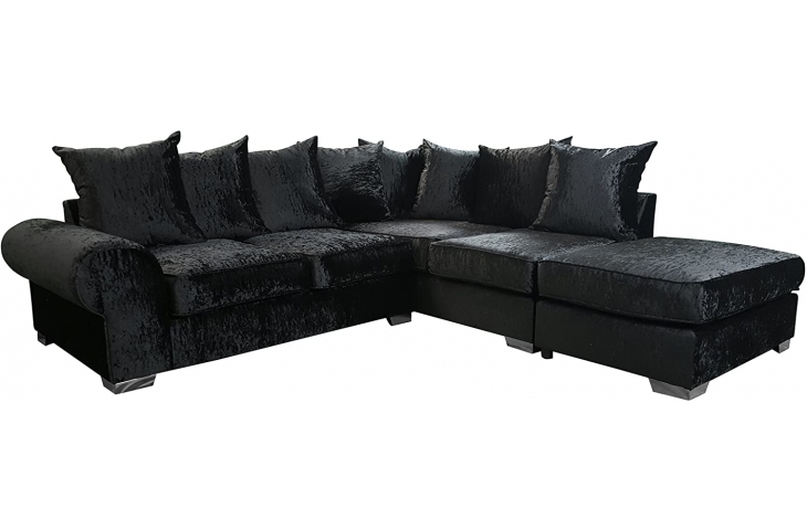 Es Black Crushed Velvet Fabric Right, Grey Crushed Velvet Corner Sofa Bed