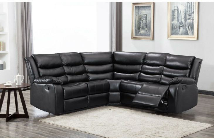 Chicago Black Leather Recliner Corner Sofa, Roma Leather Recliner Sofa Reviews Best