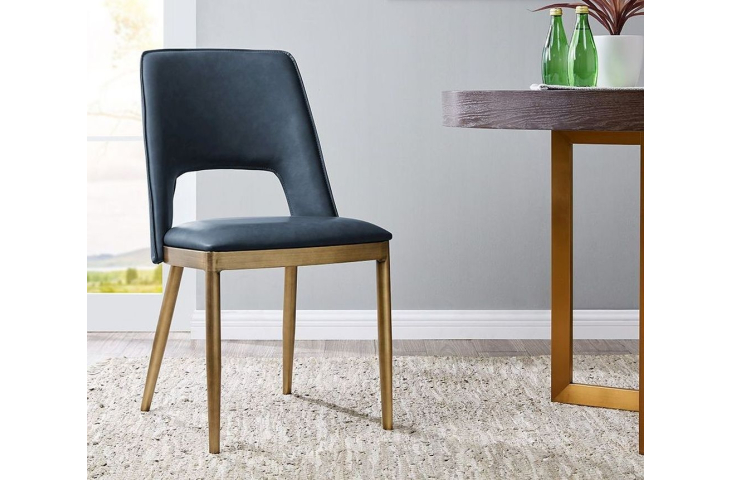 Malton Brass And Night Blue Faux, Blue Faux Leather Dining Chairs