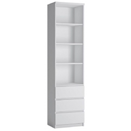 Fribo White Tall Narrow Bookcase, Tall Narrow White Bookcase Uk